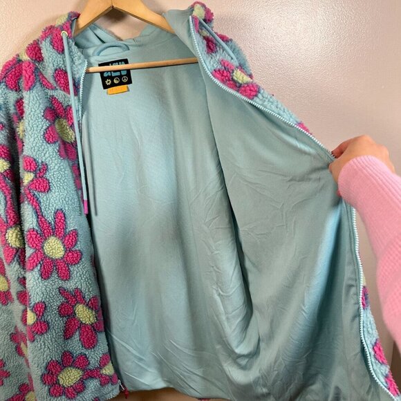 A. Lab Dazer Flower Fleece Zip Up Hoodie Jacket Size XL Blue Purple Kidcore - Picture 12 of 14